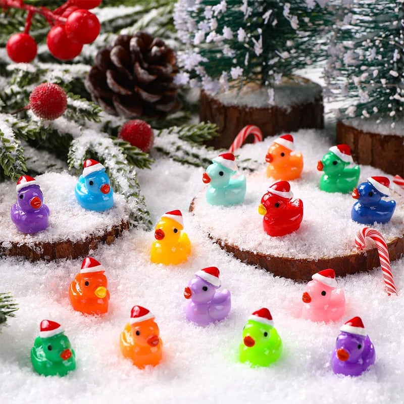 DULEFUN 100pcs Christmas Mini Ducks Statue, 14 Colors Tiny Small Little Resin Duck to Hide Miniature Statues for Xmas Winter Dollhouse Micro Fairy Garden Decoration - Image 2